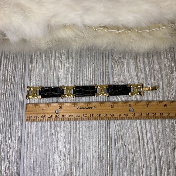 Vintage Burberry Black Leather Silver and Gold Link Bracelet Stamped - Picture 10 of 13